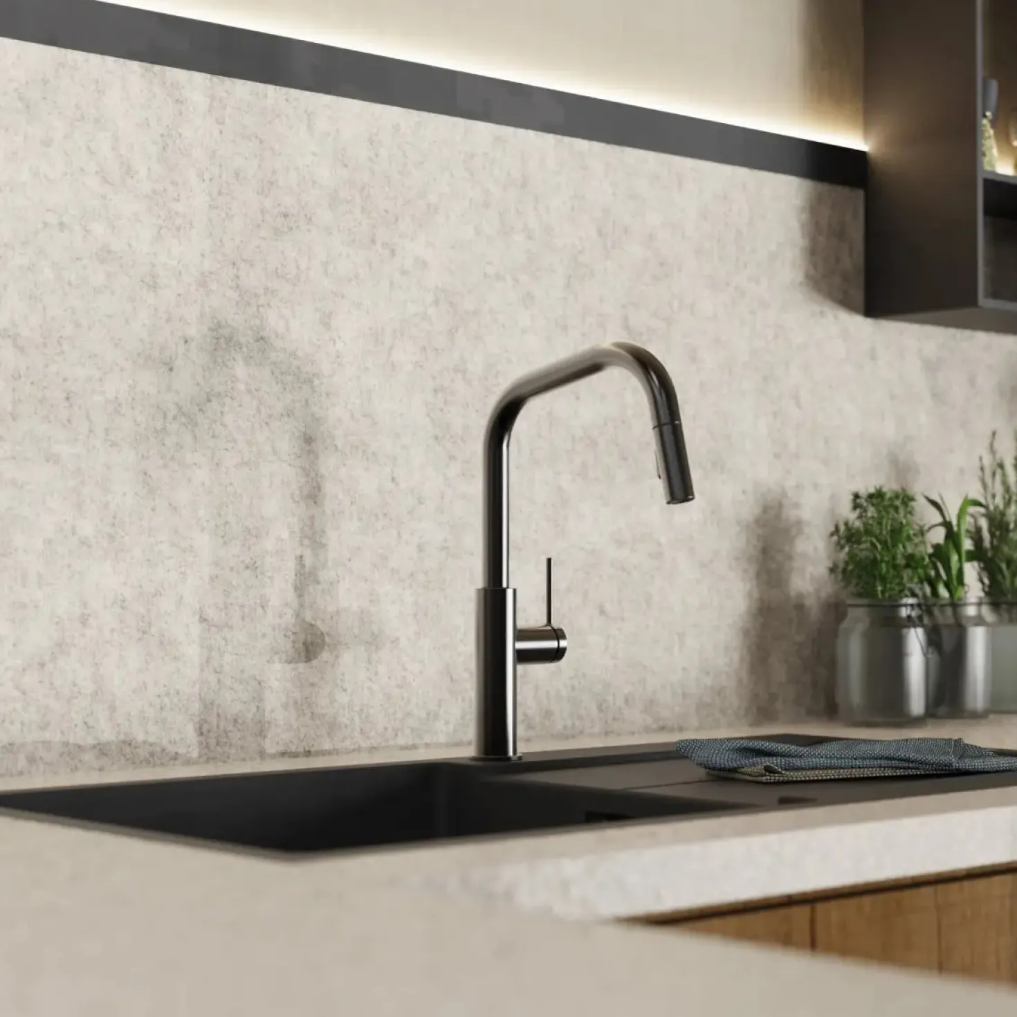 Wasserwerk Kitchen Faucet with Angled Spout Pull-Down Sprayer in Matte Graphite
