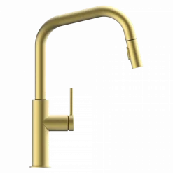 Wasserwerk Kitchen Faucet with Angled Spout Pull-Down Sprayer in Brushed Gold