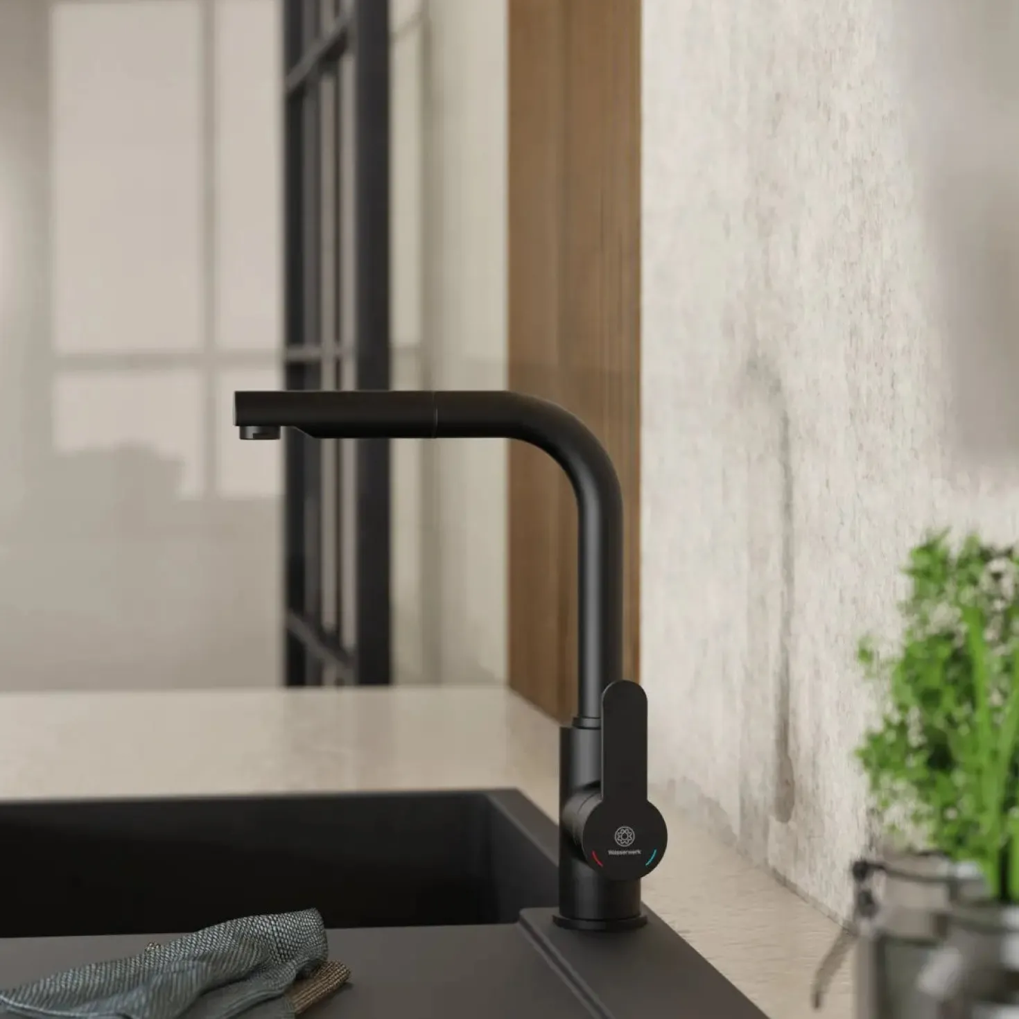 Wasserwerk Kitchen Faucet with Pull-Out Straight Spout in Matte Black