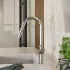 Wasserwerk Kitchen Faucet with Curved Spout in Brushed Nickel