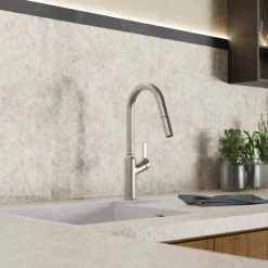 Wasserwerk Kitchen Faucet with Curved Spout in Brushed Nickel