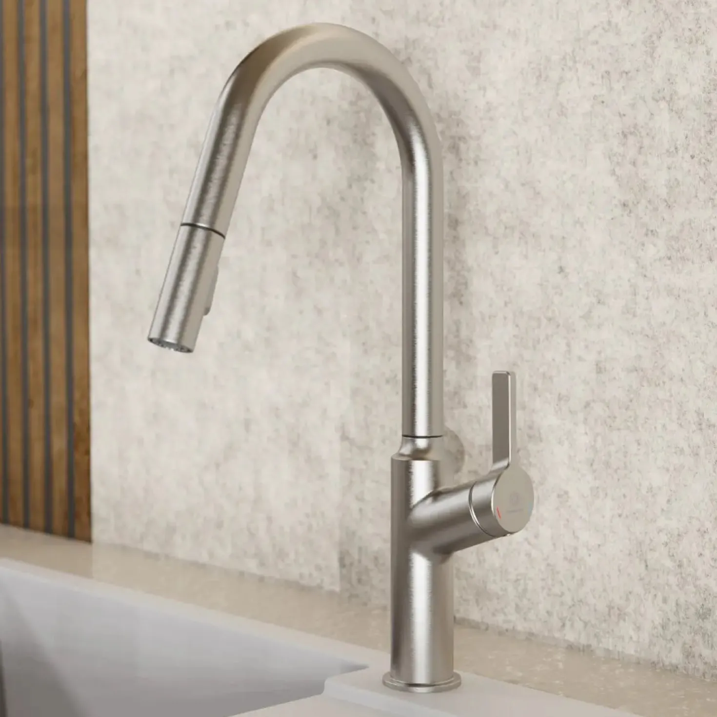 Wasserwerk Kitchen Faucet with Curved Spout in Brushed Nickel