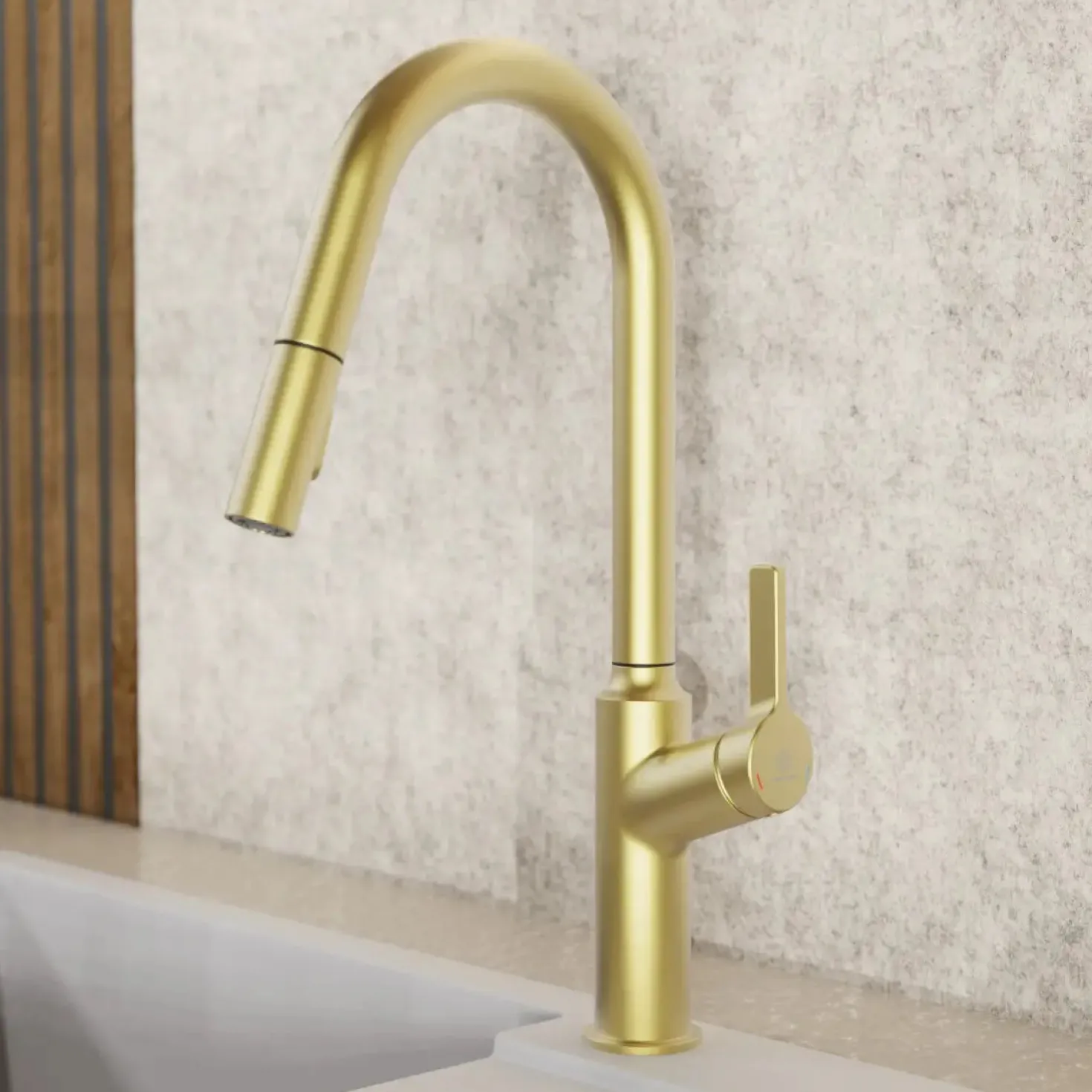 Wasserwerk Kitchen Faucet with Curved Spout in Brushed Gold