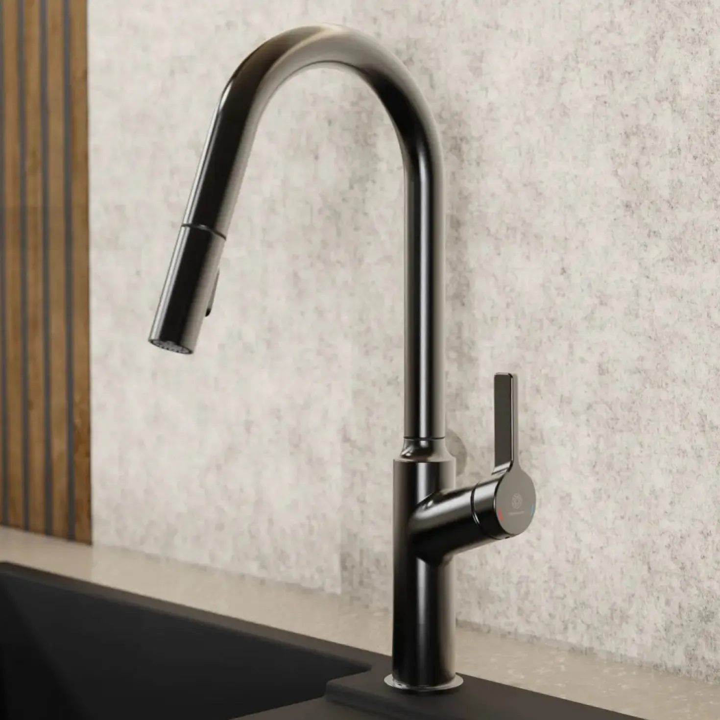 Wasserwerk Kitchen Faucet with Curved Spout in Matte Graphite