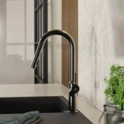 Wasserwerk Kitchen Faucet with Curved Spout in Matte Graphite