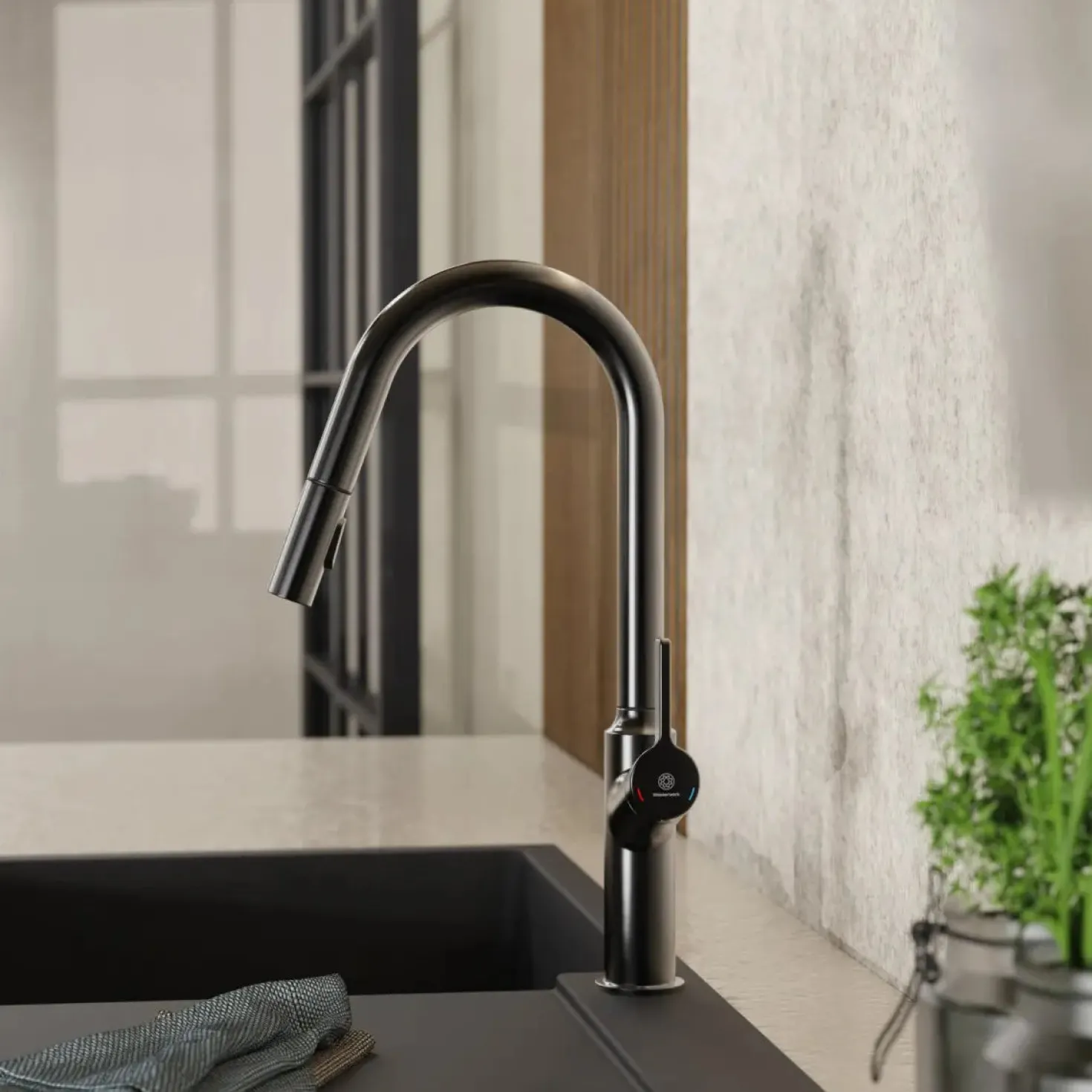 Wasserwerk Kitchen Faucet with Curved Spout in Matte Graphite