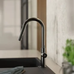 Wasserwerk Kitchen Faucet with Curved Pull-Down Spout in Matte Graphite