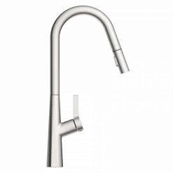 Wasserwerk Kitchen Faucet with Curved Spout Pull-Down Sprayer in Brushed Nickel