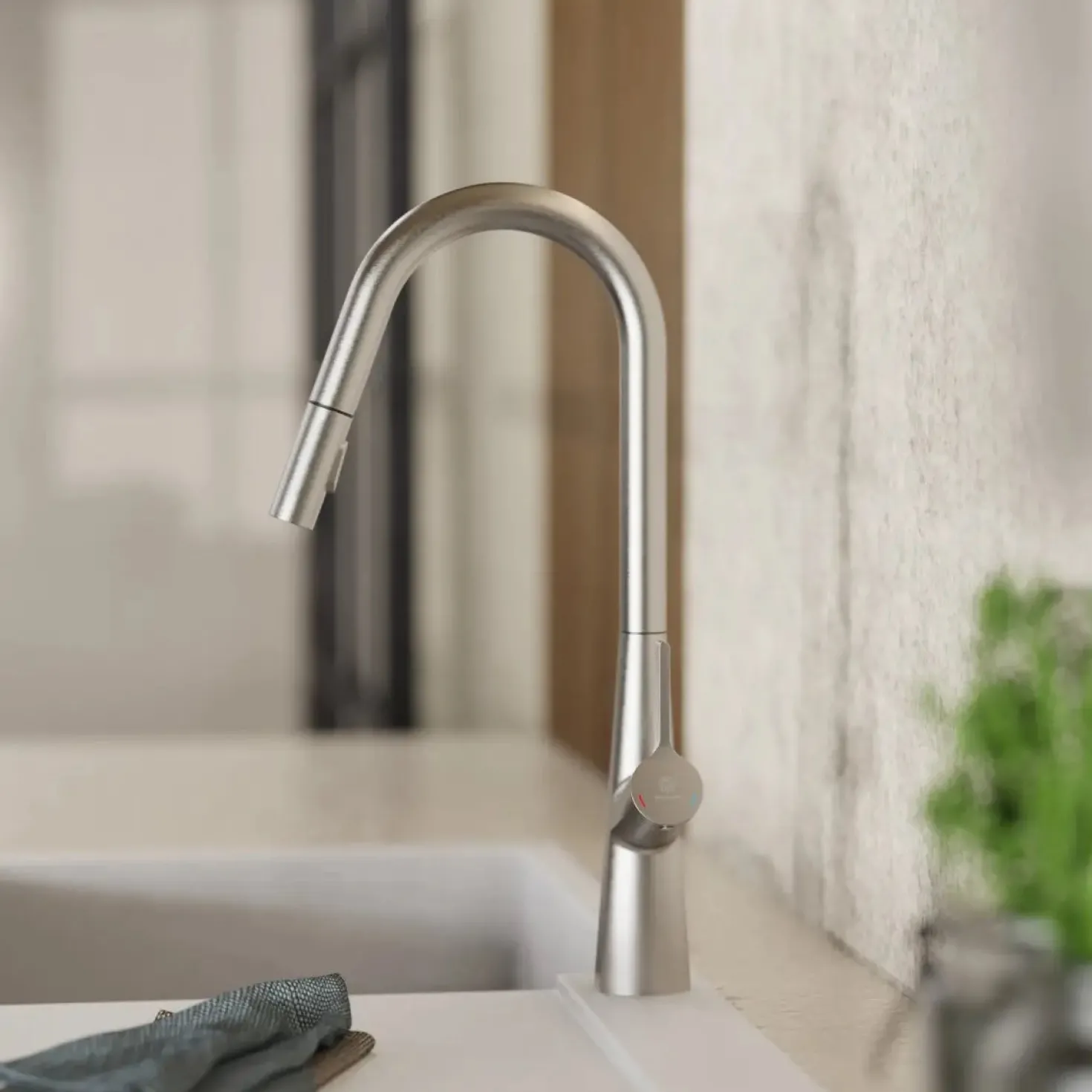 Wasserwerk Kitchen Faucet with Curved Spout Pull-Down Sprayer in Brushed Nickel