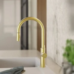 Wasserwerk Kitchen Faucet with Arch Pull-Down Spout in Brushed Gold