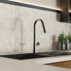Wasserwerk Kitchen Faucet with Curved Spout Pull-Down Sprayer in Matte Graphite