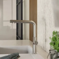 Wasserwerk Kitchen Faucet with Straight Pull-Out Spout in Brushed Nickel