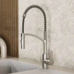 Wasserwerk Single Hole Pull Down Kitchen Faucet in Brushed Nickel