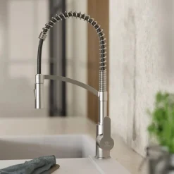 Wasserwerk Single Hole Pull Down Kitchen Faucet in Brushed Nickel