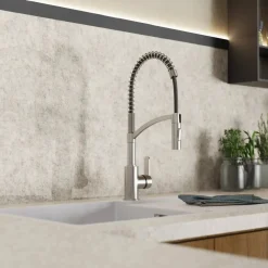 Wasserwerk Single Hole Pull Down Kitchen Faucet in Brushed Nickel
