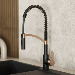 Wasserwerk Single Hole Pull Down Kitchen Faucet | Matte Black & Rose Gold