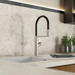 Wasserwerk Single Hole Pull Down Kitchen Faucet in Brushed Nickel