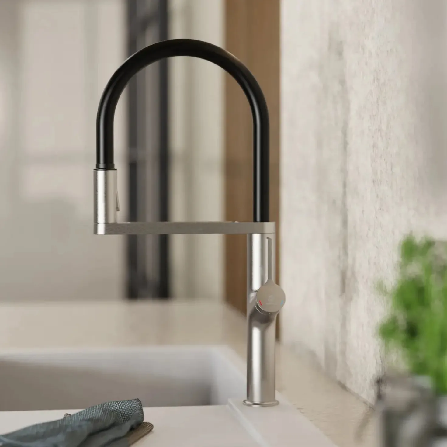 Wasserwerk Single Hole Pull Down Kitchen Faucet in Brushed Nickel