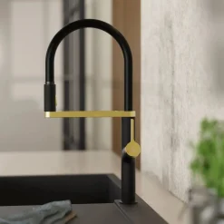 Wasserwerk Single Hole Pull Down Kitchen Faucet | Matte Black & Brushed Gold
