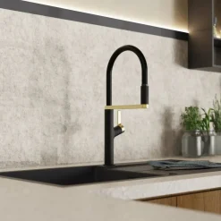 Wasserwerk Single Hole Pull Down Kitchen Faucet | Matte Black & Brushed Gold