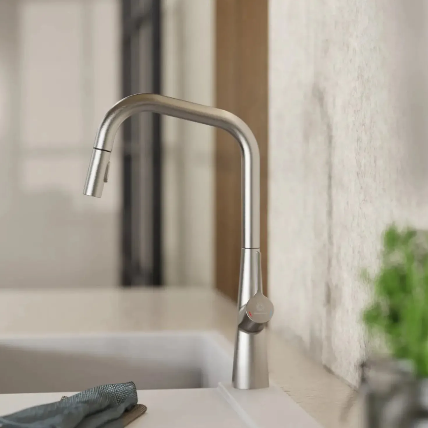 Wasserwerk Single Hole Pull Down Kitchen Faucet in Brushed Nickel