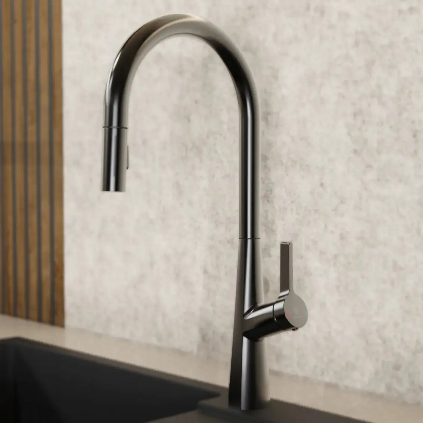 Wasserwerk Single Hole Pull Down Kitchen Faucet in Matte Graphite