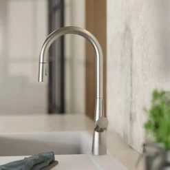 Wasserwerk Single Hole Pull Down Kitchen Faucet in Brushed Nickel