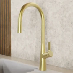 Wasserwerk Single Hole Pull Down Kitchen Faucet in Brushed Gold