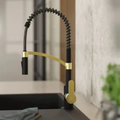 Wasserwerk Single Hole Pull Down Kitchen Faucet | Matte Black & Brushed Gold