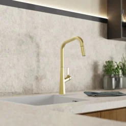 Wasserwerk Single Hole Pull Down Kitchen Faucet in Brushed Gold