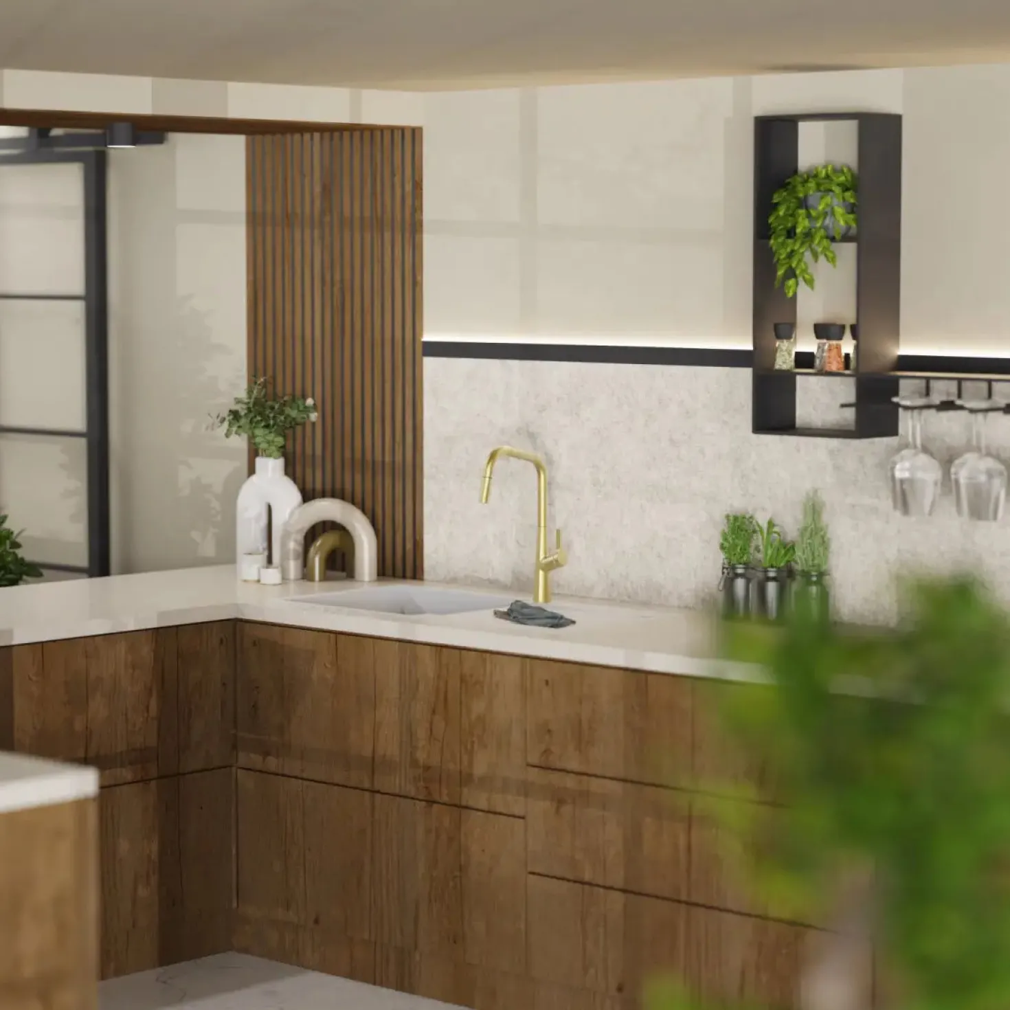 Wasserwerk Single Hole Pull Down Kitchen Faucet in Brushed Gold