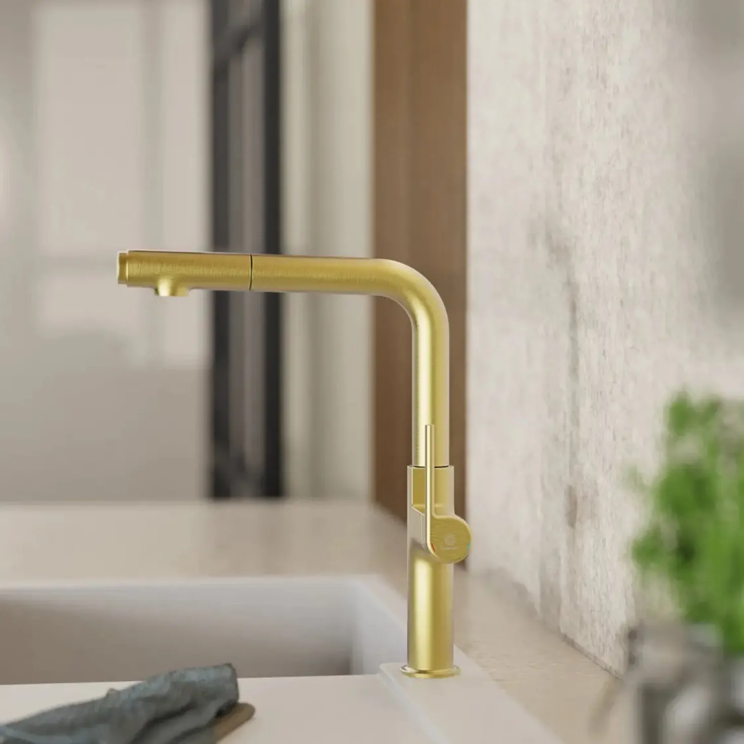 Wasserwerk Single Hole Straight Spout Kitchen Faucet in Brushed Gold