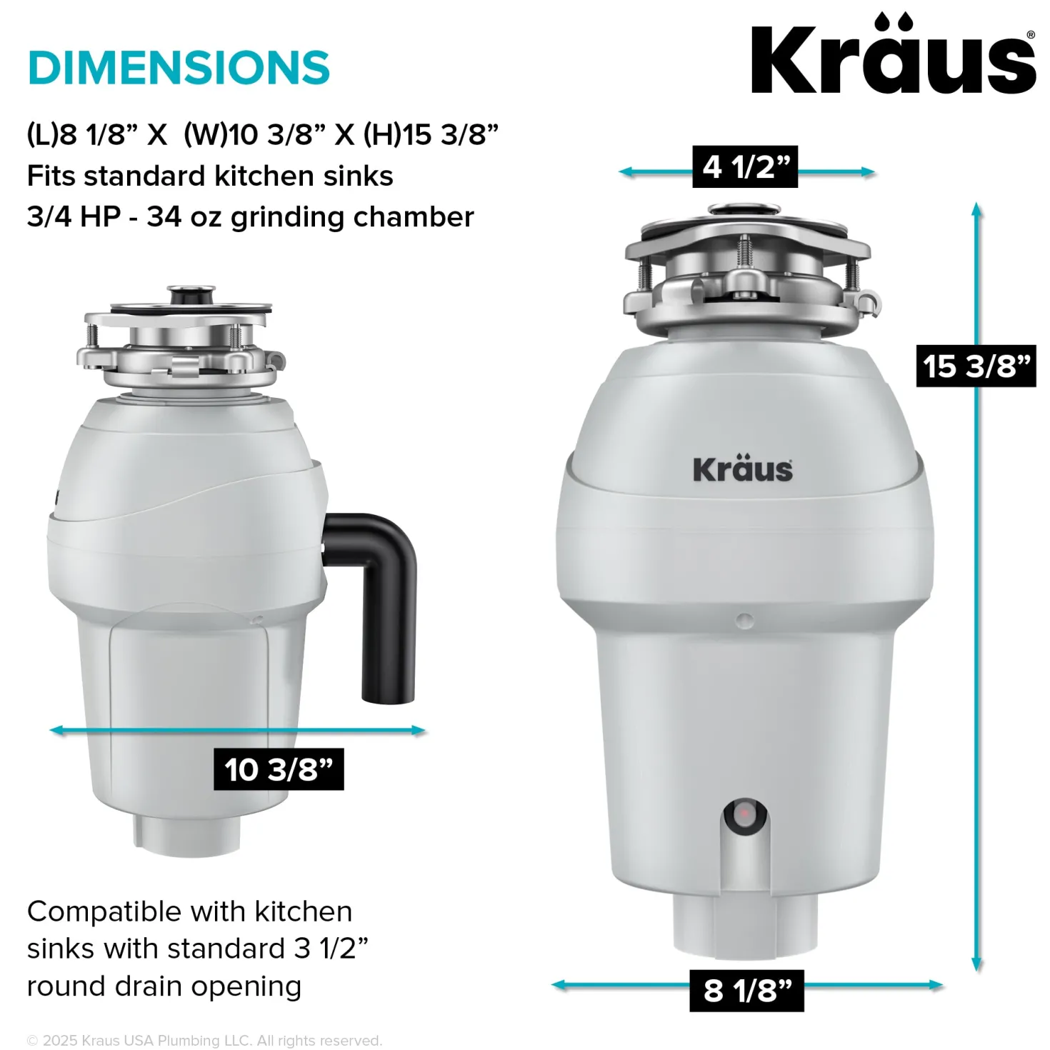 WasteGuard 3/4 HP Continuous Feed Garbage Disposal with Ultra-Quiet Motor