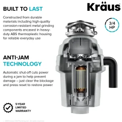 WasteGuard 3/4 HP Continuous Feed Garbage Disposal with Ultra-Quiet Motor