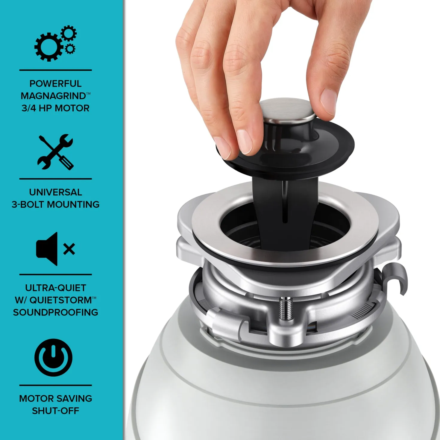 WasteGuard 3/4 HP Continuous Feed Garbage Disposal with Ultra-Quiet Motor