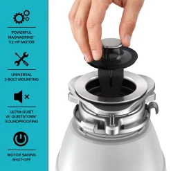 WasteGuard 1/2 HP Continuous Feed Garbage Disposal with Ultra-Quiet Motor