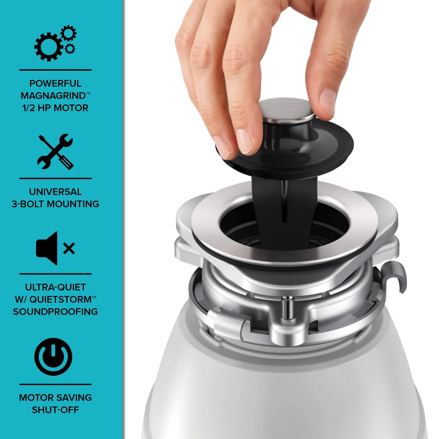 WasteGuard 1/2 HP Continuous Feed Garbage Disposal with Ultra-Quiet Motor