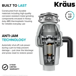 WasteGuard 1/2 HP Continuous Feed Garbage Disposal with Ultra-Quiet Motor