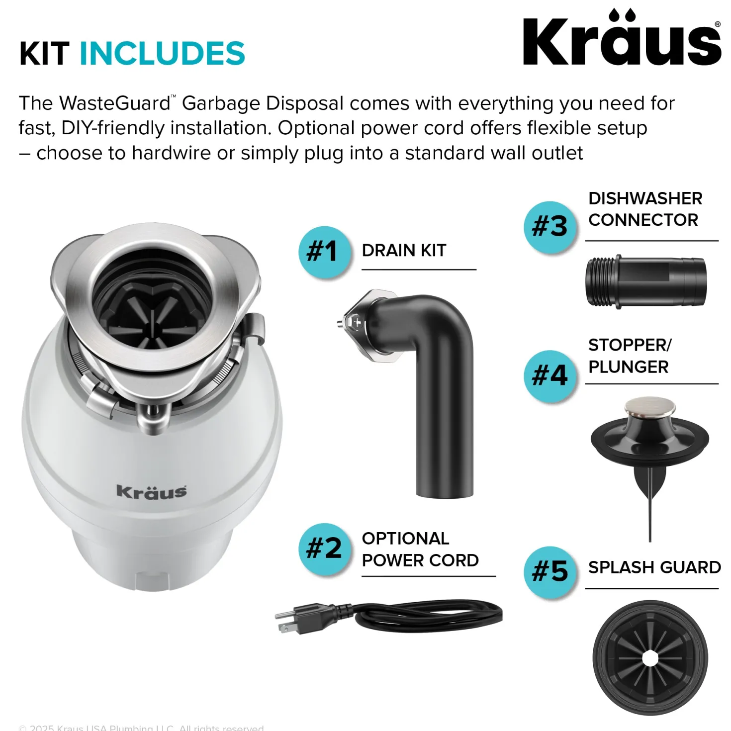 WasteGuard 1/2 HP Continuous Feed Garbage Disposal with Ultra-Quiet Motor