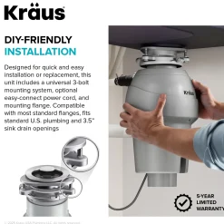 WasteGuard 1/3 HP Continuous Feed Garbage Disposal with Ultra-Quiet Motor