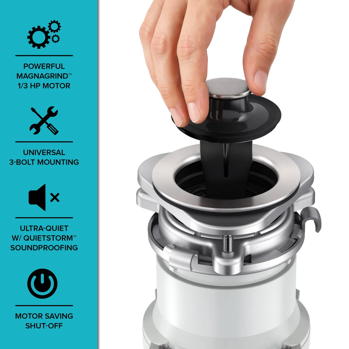 WasteGuard 1/3 HP Continuous Feed Garbage Disposal with Ultra-Quiet Motor