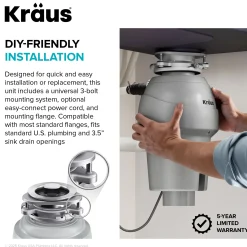 WasteGuard 1 HP Continuous Feed Garbage Disposal with Ultra-Quiet Motor