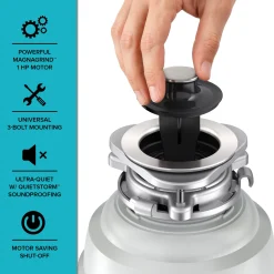 WasteGuard 1 HP Continuous Feed Garbage Disposal with Ultra-Quiet Motor