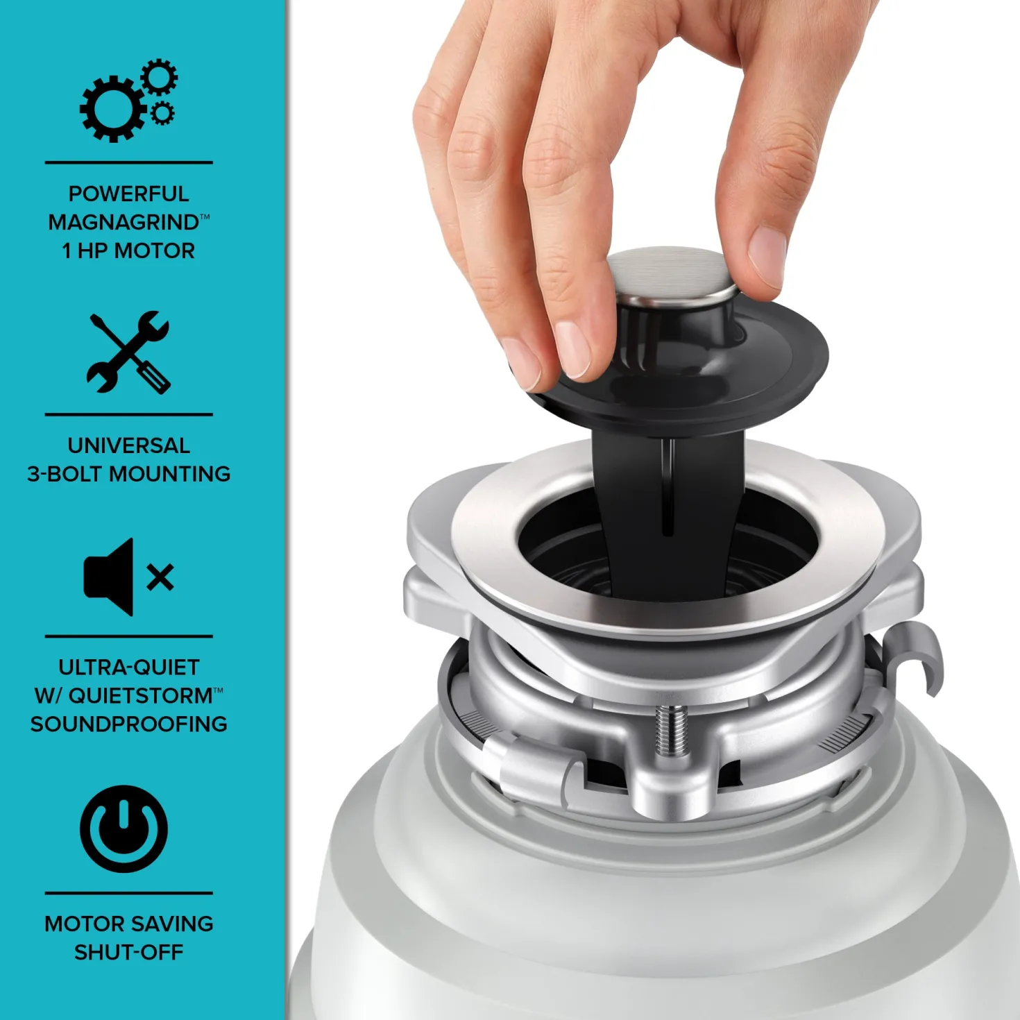 WasteGuard 1 HP Continuous Feed Garbage Disposal with Ultra-Quiet Motor