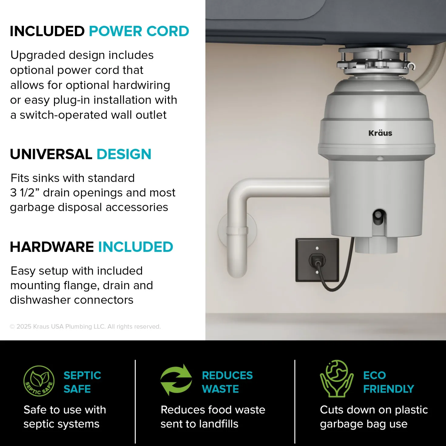 WasteGuard 1 HP Continuous Feed Garbage Disposal with Ultra-Quiet Motor