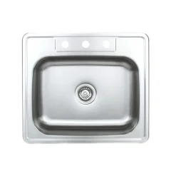 Wells Sinkware 25" 20-Gauge Drop-in 3-Hole Single Bowl ADA Compliant Stainless Steel Kitchen Sink with Strainer