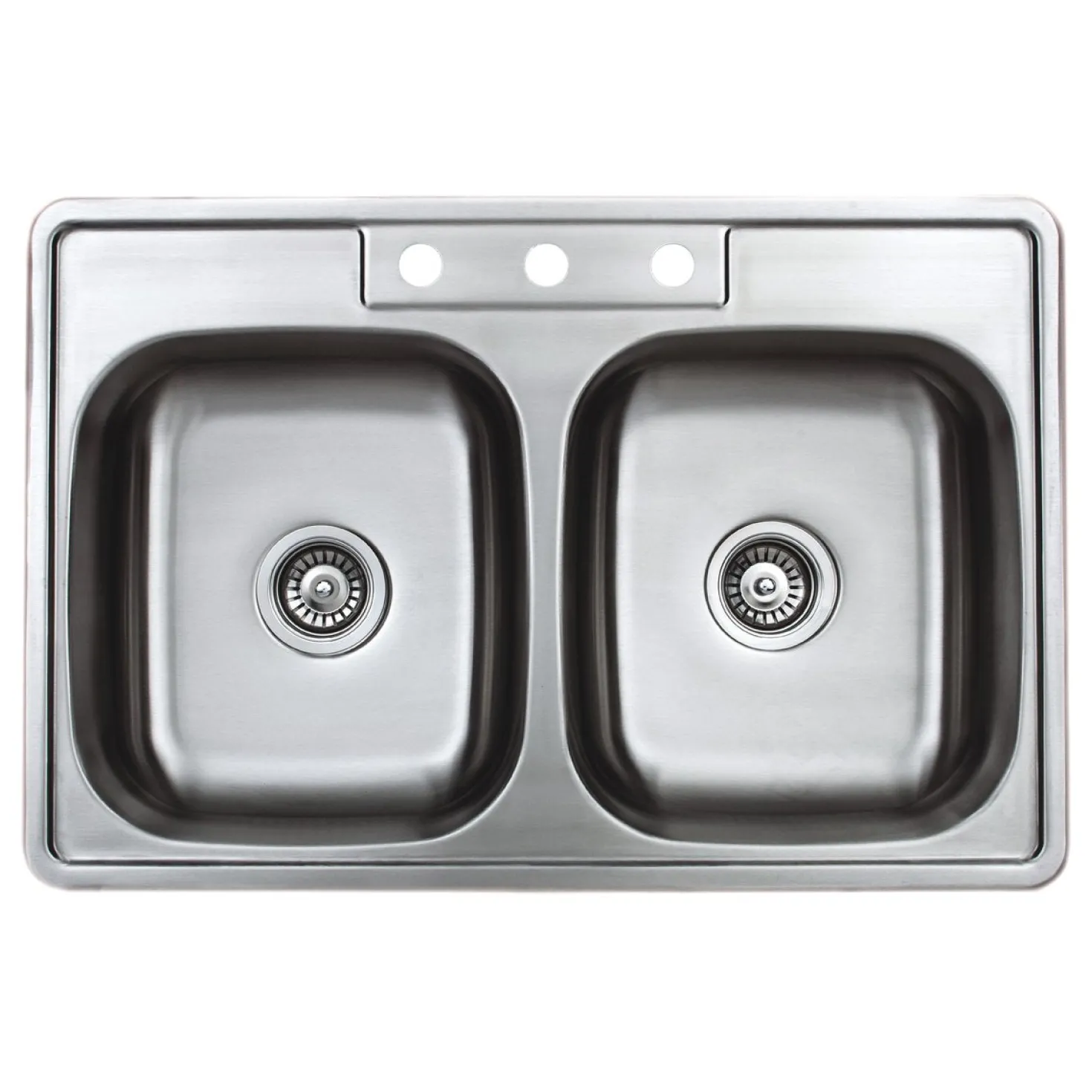 Wells Sinkware 33" 20-Gauge Drop-in 3-Hole 50/50 Double Bowl ADA Compliant Stainless Steel Kitchen Sink with Strainers