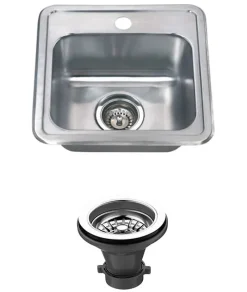 Wells Sinkware 15" 22-Gauge Drop-in Single Bowl Stainless Steel Bar Sink with Grid Rack and Strainer