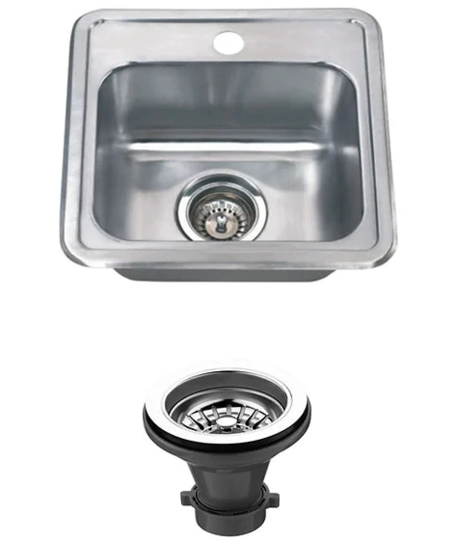 Wells Sinkware 15" 22-Gauge Drop-in Single Bowl Stainless Steel Bar Sink with Grid Rack and Strainer