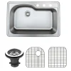 Wells Sinkware 33" 18-Gauge Drop-in Single Bowl Stainless Steel Sink with Grid Rack and Basket Strainer